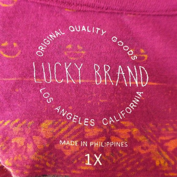 Lucky Brand Tee T Shirt Mandela Print Scoop Short Short Sleeve Red 1X - Picture 5 of 7